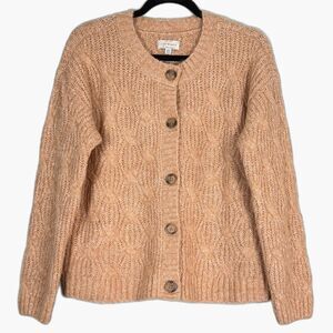 Lucky Brand Knit Cardigan Sweater Womens Medium Peach Cable Button Front